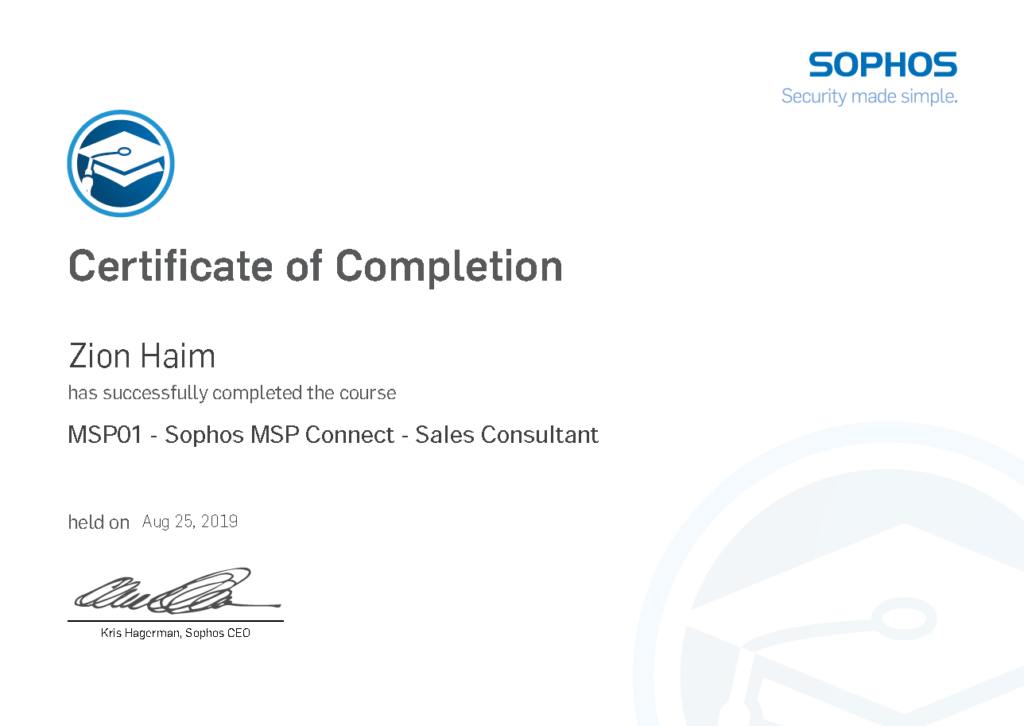 Sophos Certified Sales Consultant MSP01 Sophos MSP Connect Sales Consultant