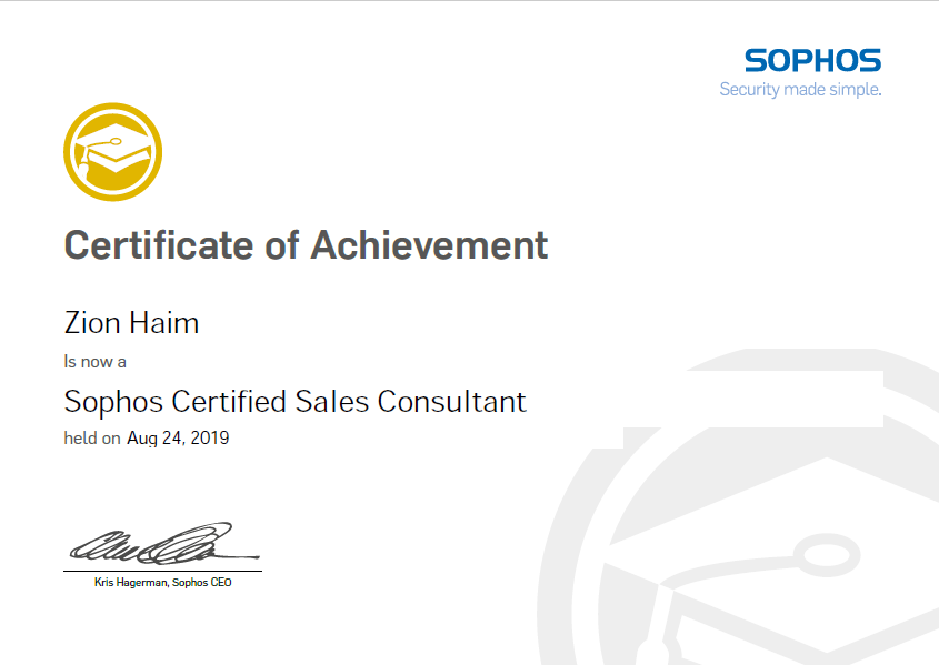 Sophos Certified Sales Consultant Sophos Certificate of Achievement