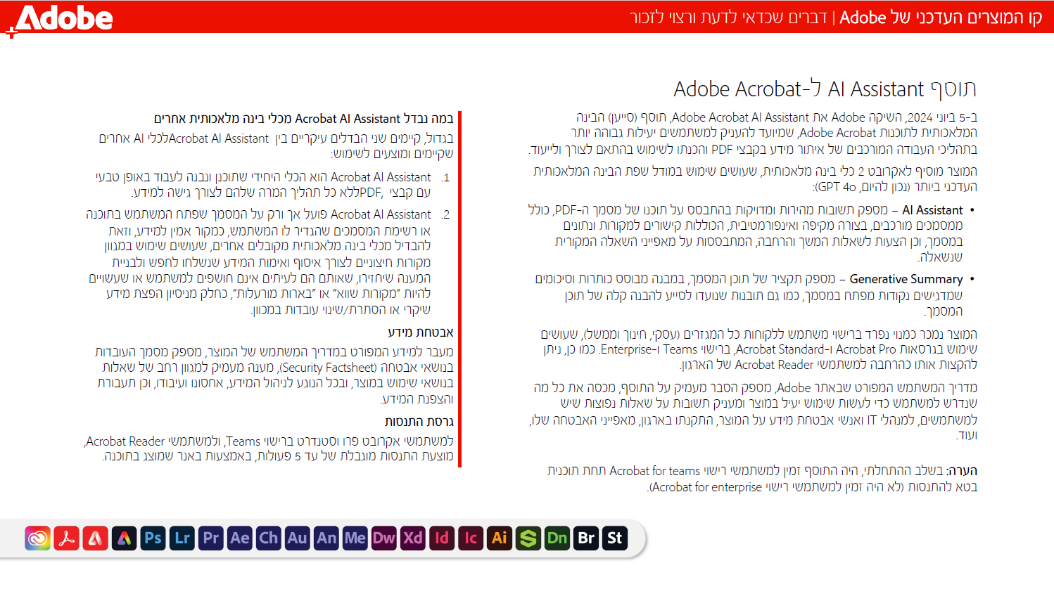 Adobe Acrobat AI Assistant קו המוצרים העדכני של Adobe - דברים שכדאי לדעת ורצוי לזכור