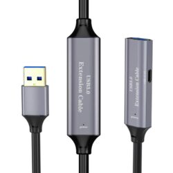 כבל מאריך אקטיבי USB3.2 GEN1 זכר - נקבה מוגבר+ שקע DC מחברים